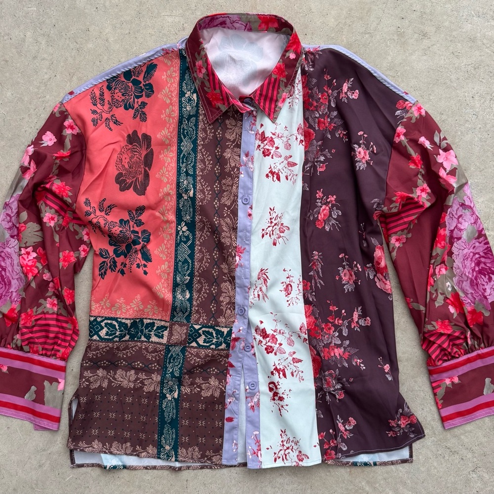 Floral Patchwork Button-Up Shirt